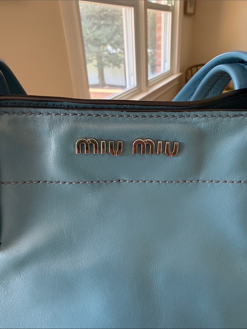 Miu Miu Dusty Blue Leather Tote - Picture 2 of 9